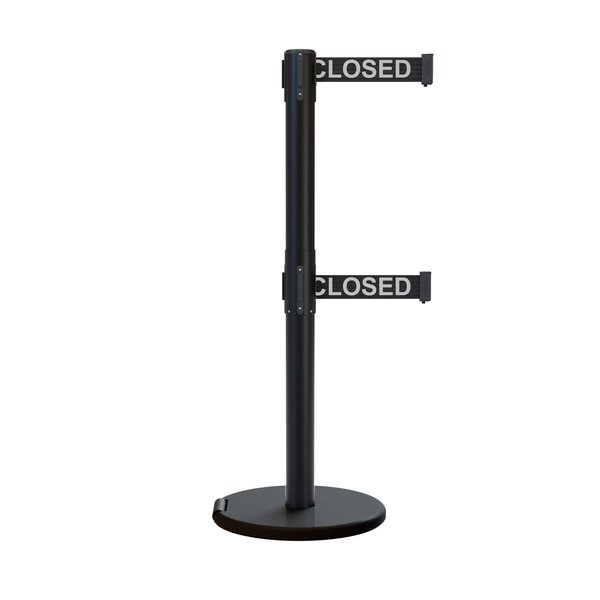 Montour Line Retractable Belt Dbl Roller Stanchion, 2.5ft Black Post  11ft. Lines ME630D-BK-THISLBW-110